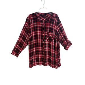 Talbots Size 3X Plaid Flannel Roll-Tab Sleeve Super Soft Button Up Shirt‎